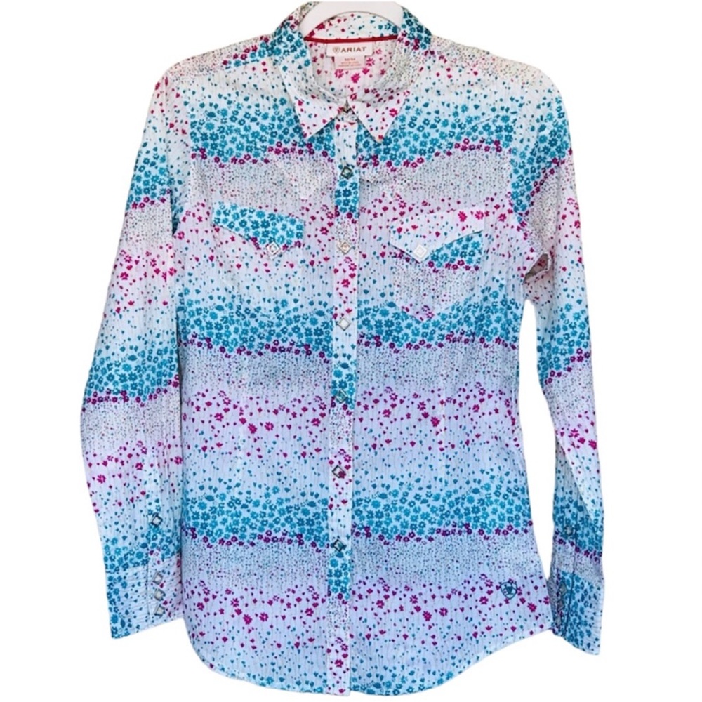 Ariat Pear Snap Floral Print Western Cowboy Long Sleeve Shirt Size M